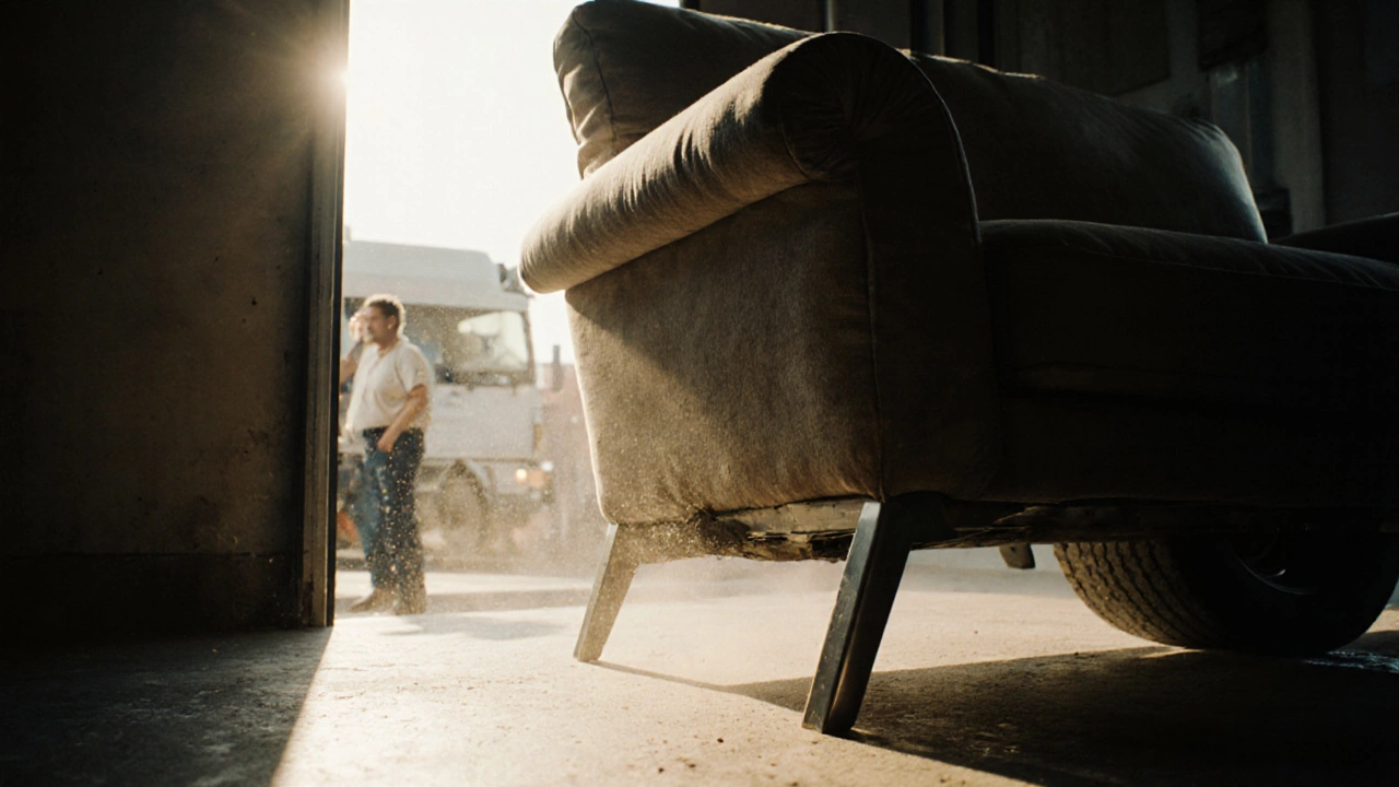 Диван шириной 1,85 метра застрял у двери Газели, обивка натянута.