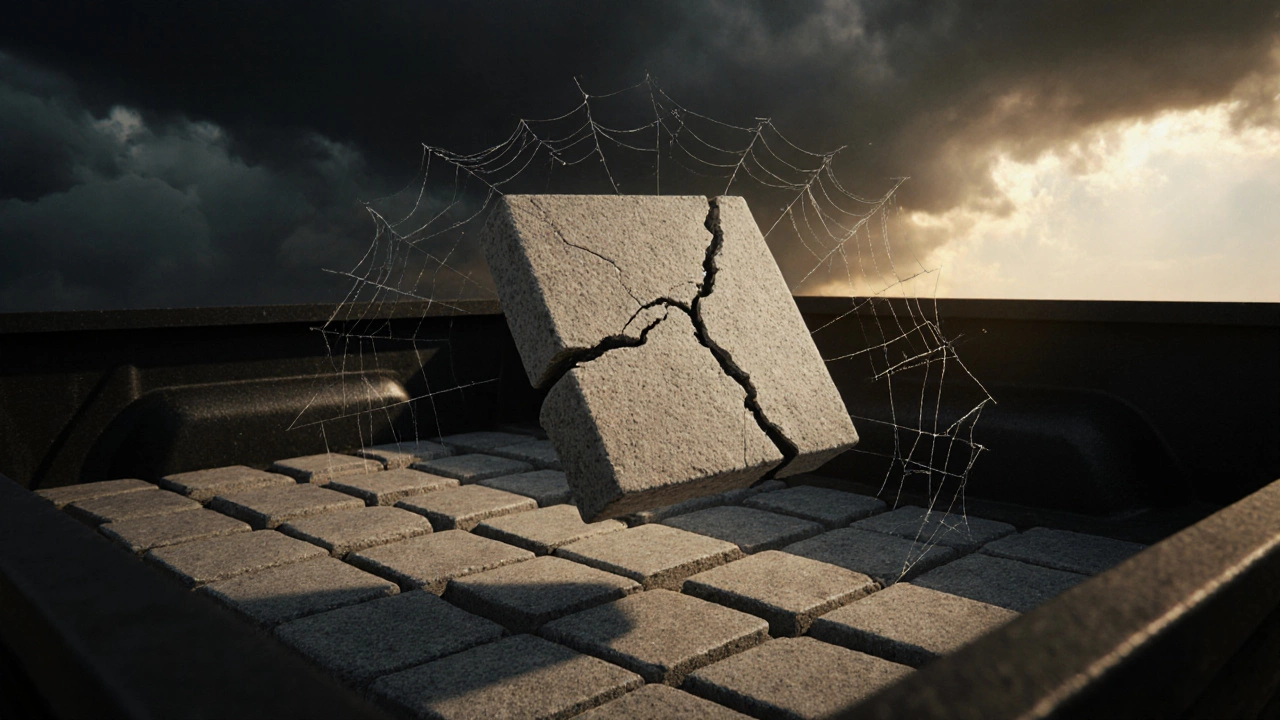 Одна треснувшая брусчатка среди целых плиток — символ последствий неправильной перевозки.