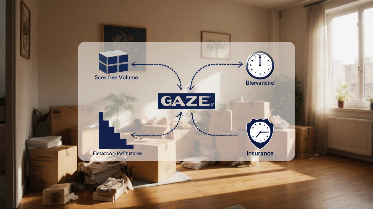 Схема цен на перевозку ГАЗЕЛЬ: кубы, этажи, время и страховка на фоне квартиры.