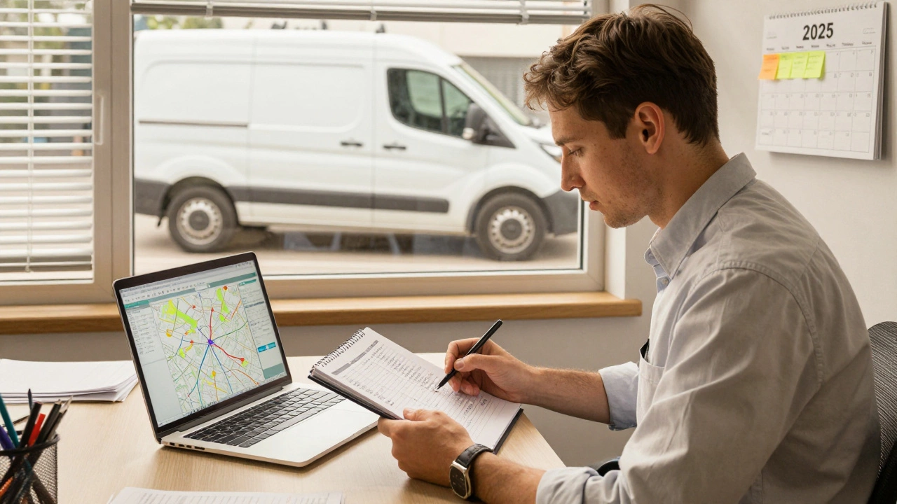 Владелец бизнеса ведёт учёт расходов на ГАЗЕЛЬ Next, за окном видна машина.