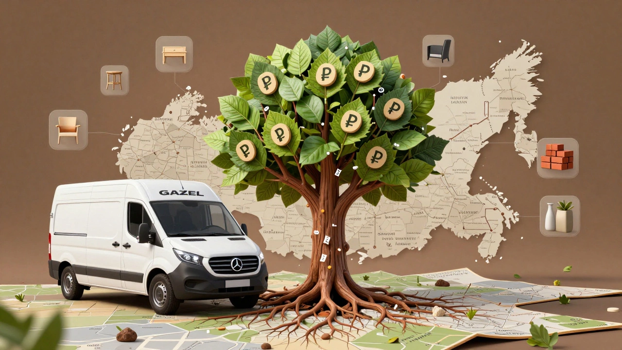 ГАЗЕЛЬ как дерево с маршрутами и денежными листьями по всей России