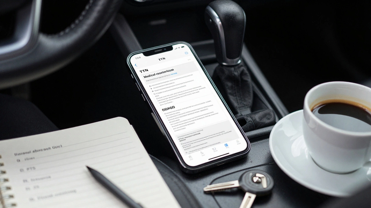 На приборной панели Газели лежат сканы документов и список обязательных бумаг для перевозки груза.