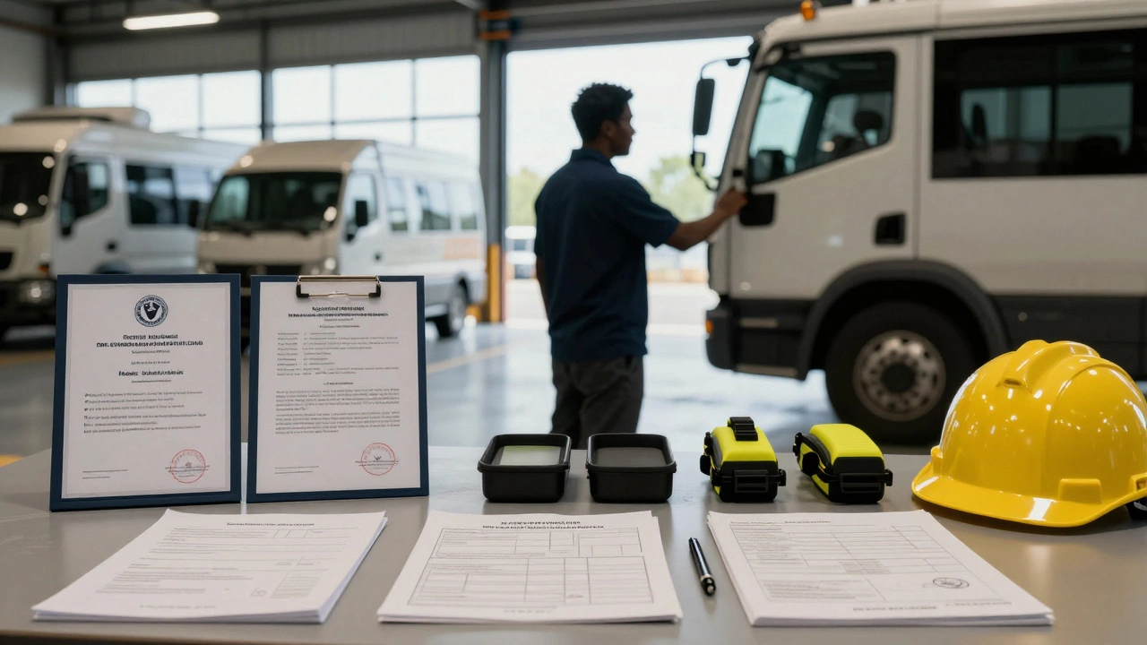 Рабочее место с документами и оборудованием для карьеры водителя