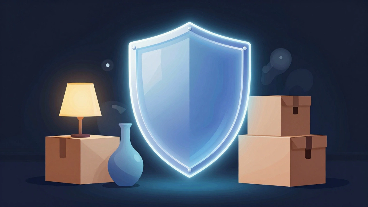 Символический щит защиты над упакованными вещами