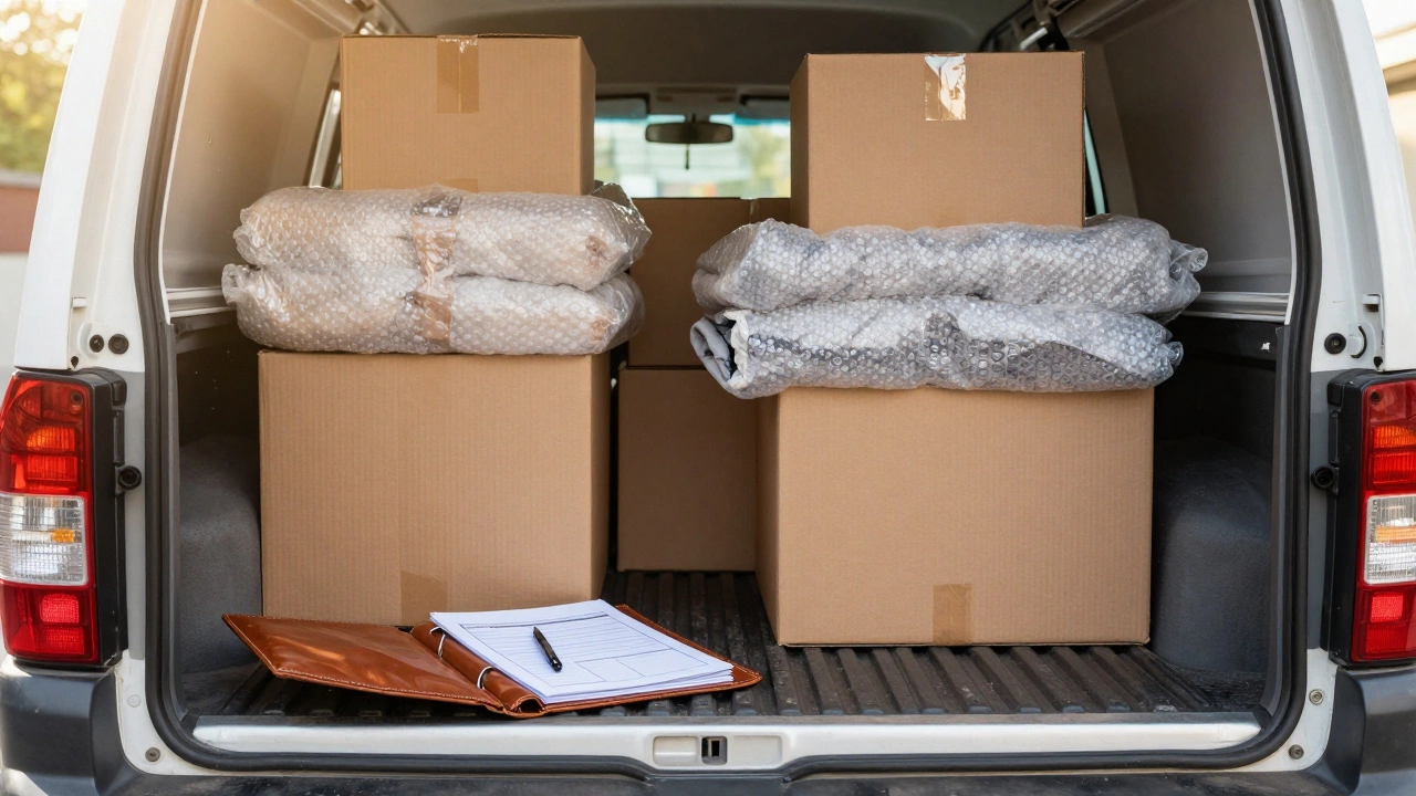 Складные коробки и документы в кузове фургоне