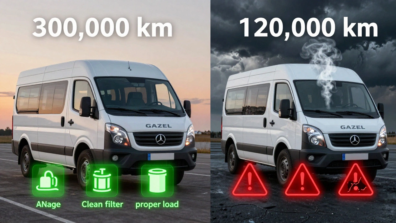 Сравнение двух Газелей: одна с признаками долгой службы, другая — с признаками быстрого износа.