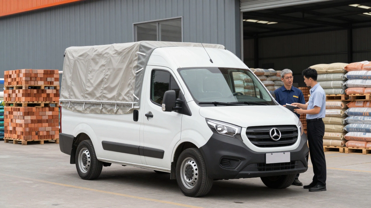 Газель на складе стройматериалов в процессе выполнения B2B контракта по доставке