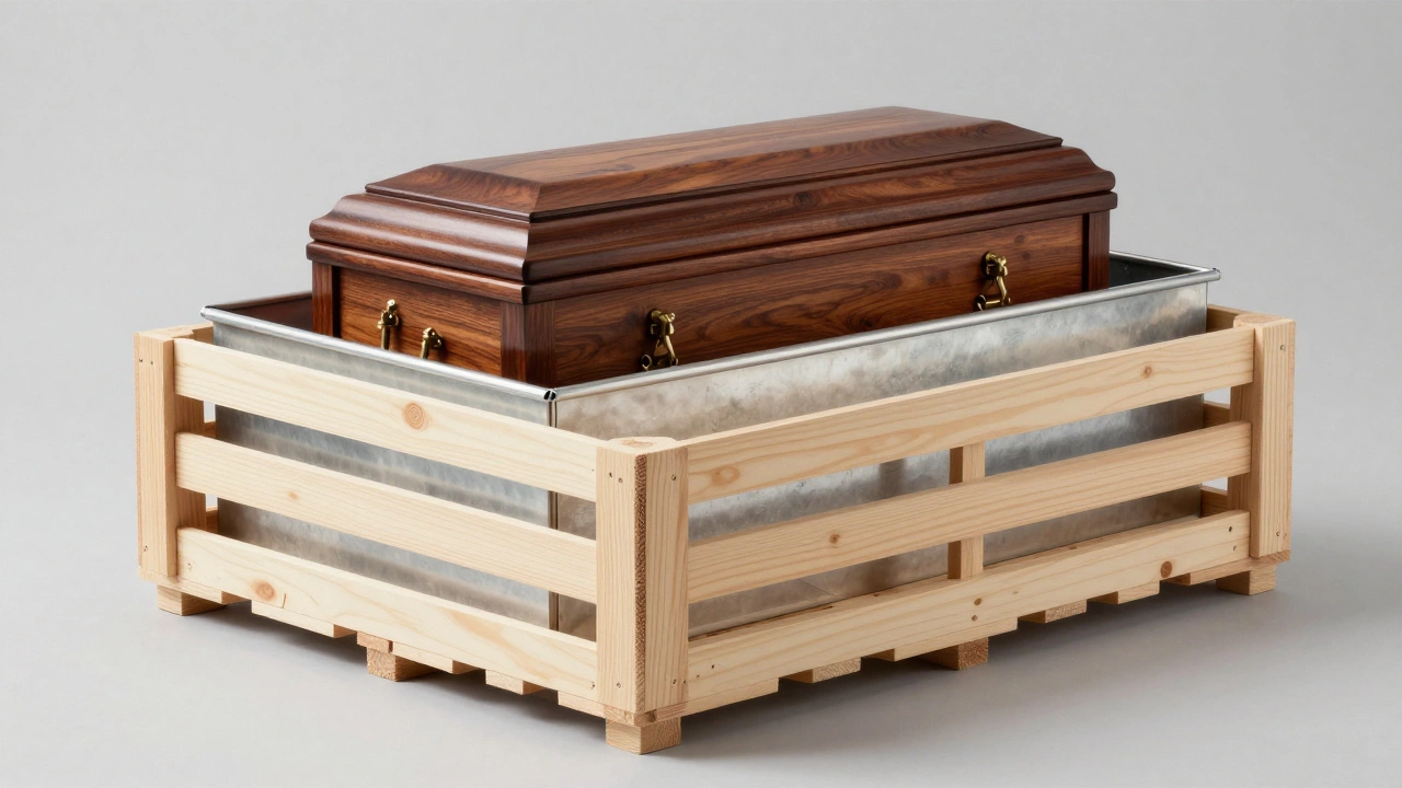 Слои упаковки груза 200: деревянный гроб, цинковый liner и обрешетка