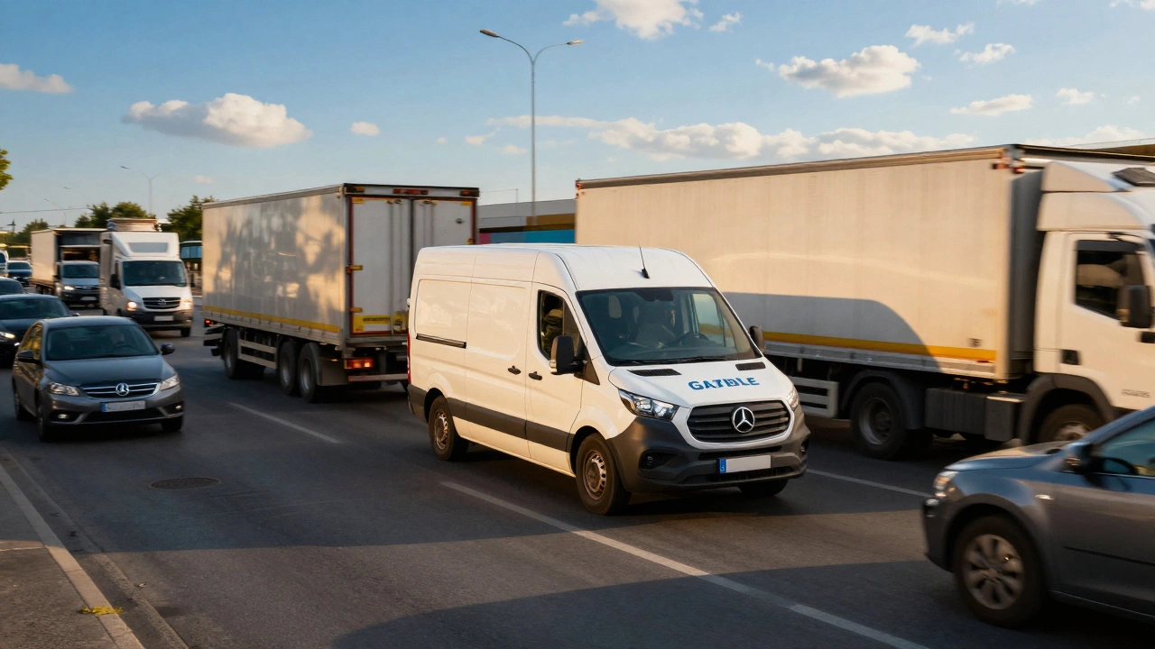 Газель Next маневрирует в городском потоке среди других автомобилей